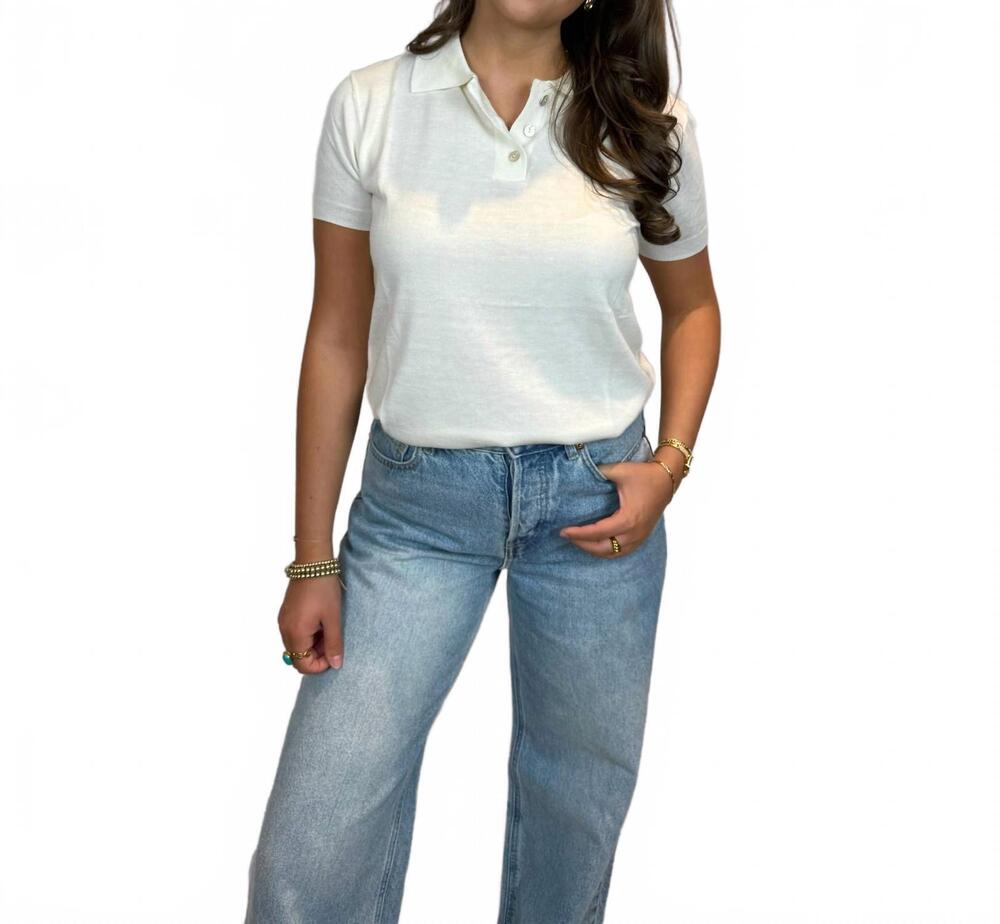 NEW MIMOSA margot collared short sleeve knit top in bone